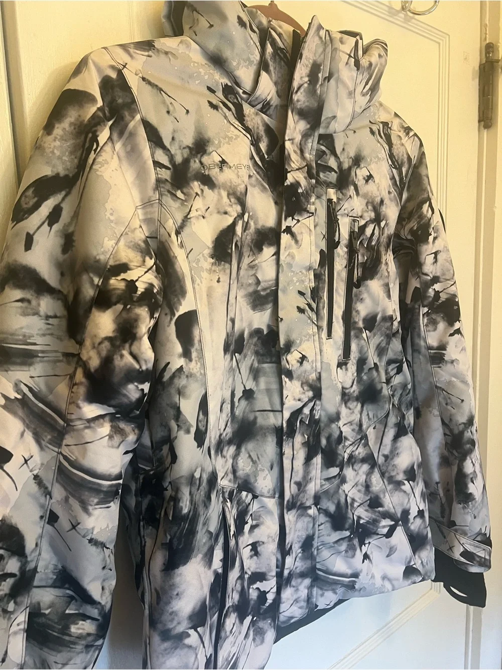 Obermeyer Gents Black and White Marble Print Hooded Ski Jacket Boys Teen L 14-16